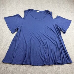 Westport Women's 2X Navy Blue Cold Shoulder Short Sleeve V-Neck Knit Top